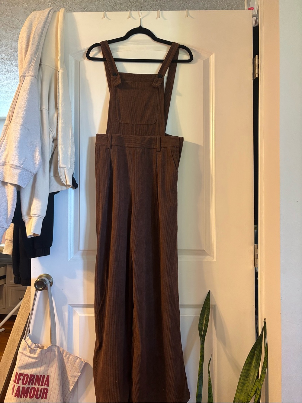 Commense Brown Corduroy Wide-Leg Overalls Jeans